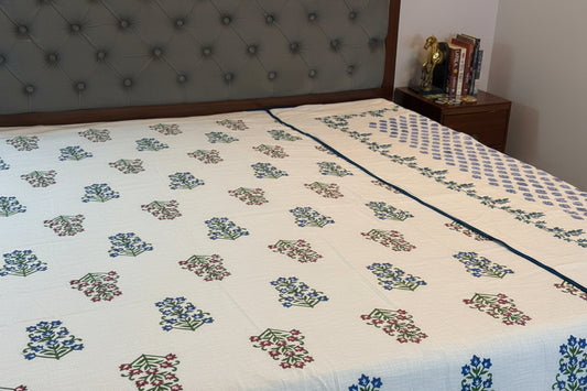 Calm Dreams - Light Grey Reversible Hand Block Printed Double Dohar