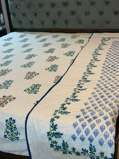 Calm Dreams - Light Grey Reversible Hand Block Printed Double Dohar
