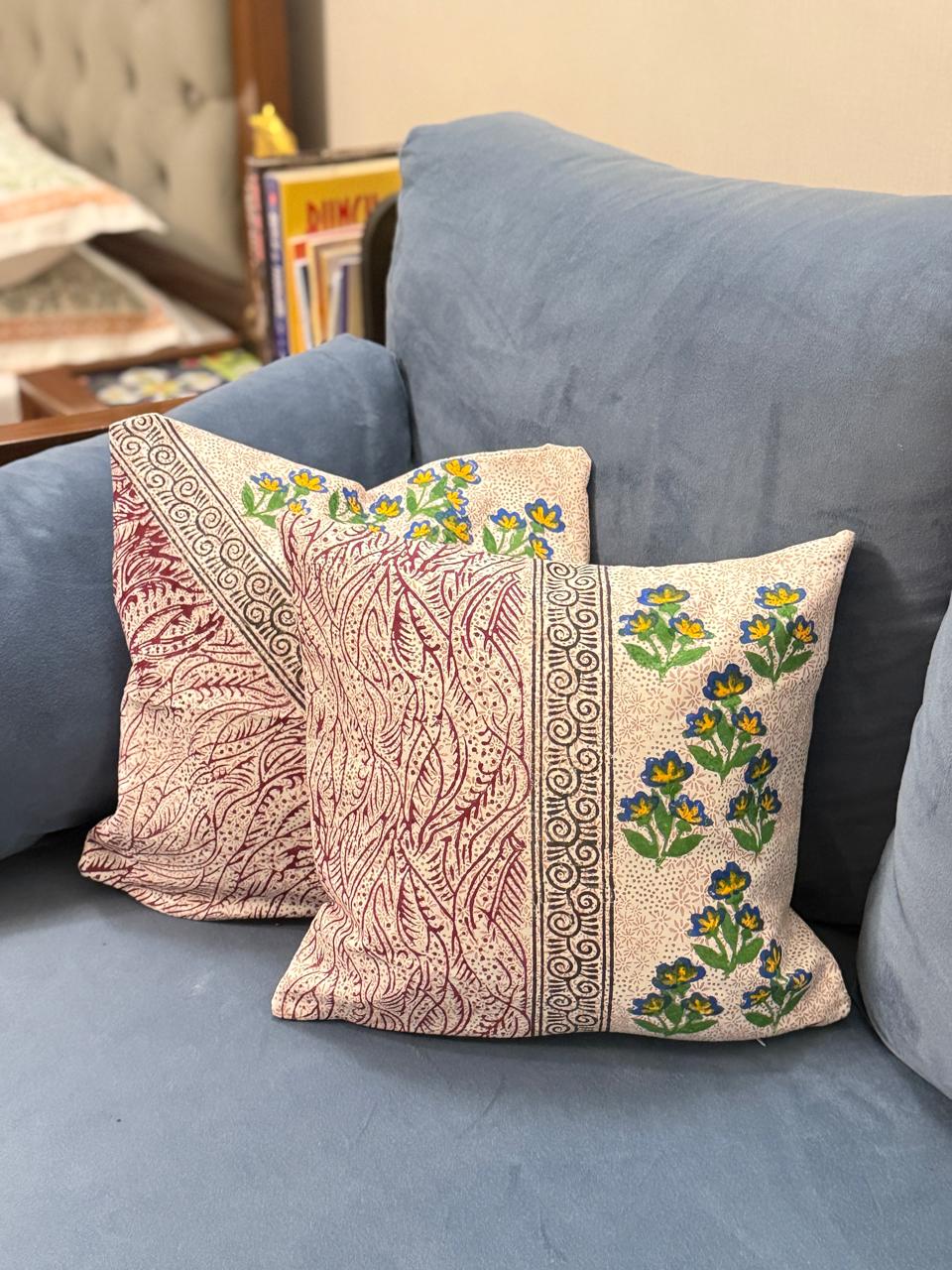 Rajni – Set of 3 Handblock Printed Cotton Cushion Covers