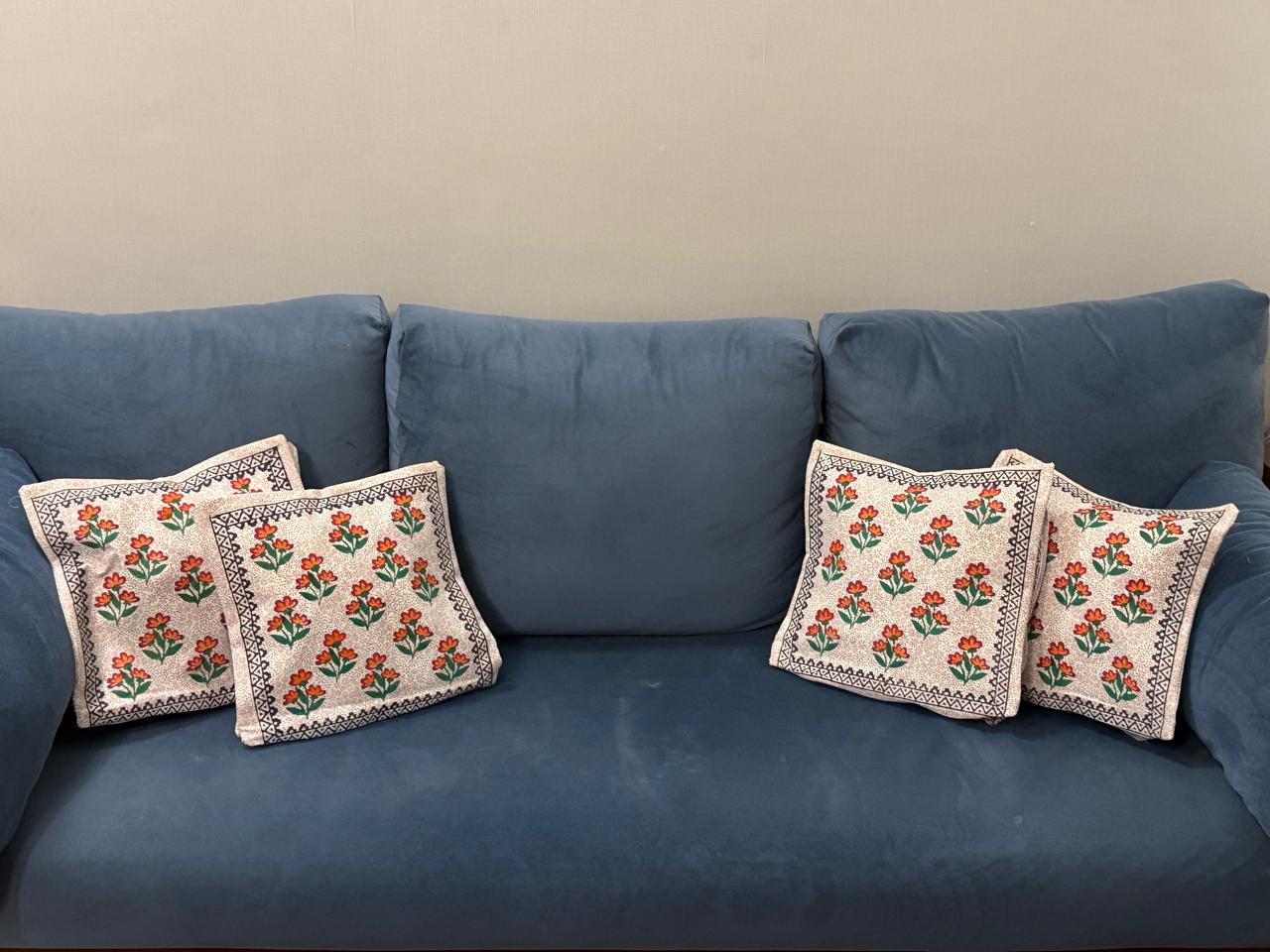 Pushpika – Set of 2 Handblock Printed Cotton Cushion Covers