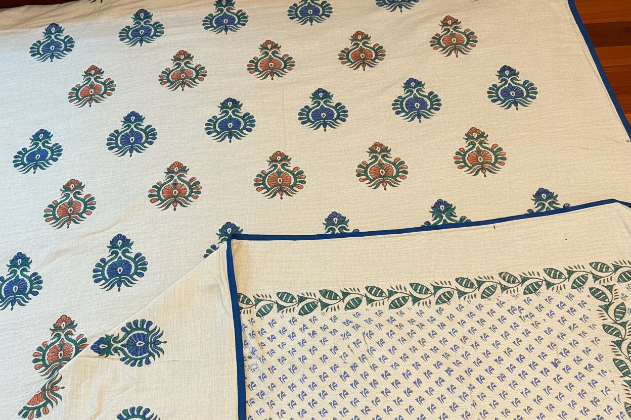 Quiet Dreams - Light Beige Reversible Hand Block Printed Single Dohar
