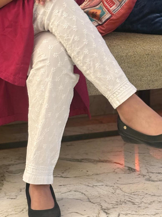 Stretchable Pants (Chikankari Free Size Bottom-Comfort Fit)