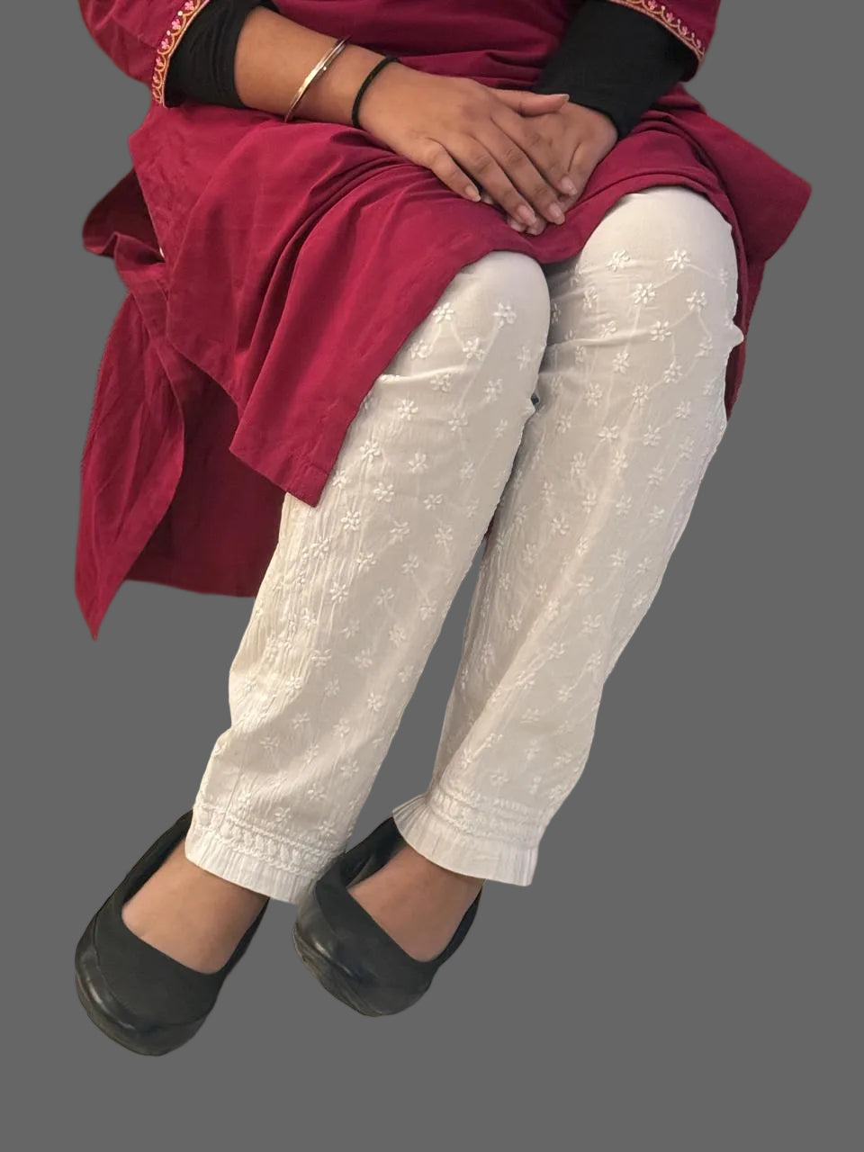 Stretchable Pants (Chikankari Free Size Bottom-Comfort Fit)