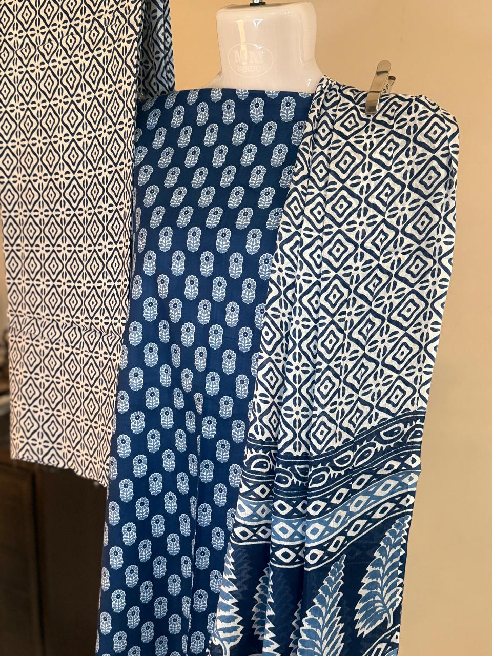 Blue Whisper – Indigo Cotton Suit Set (Sanganeri Print)