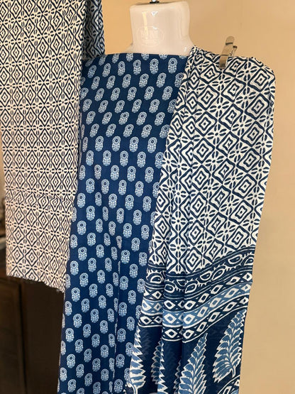 Blue Whisper – Indigo Cotton Suit Set (Sanganeri Print)