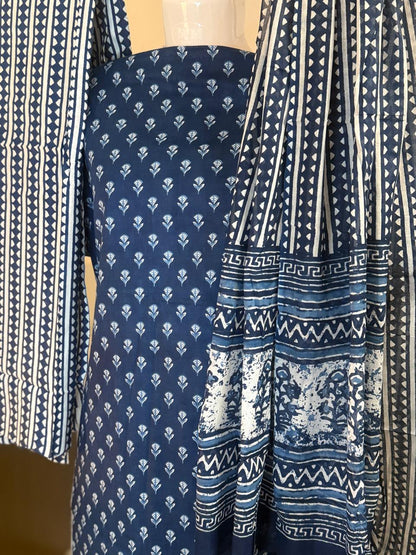 Blue Grace – Indigo Cotton Suit Set (Sanganeri Print)
