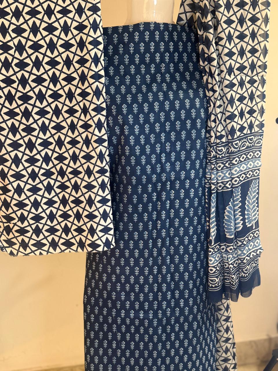 Blue Mirage – Indigo Cotton Suit Set (Sanganeri Print)