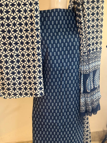 Blue Mirage – Indigo Cotton Suit Set (Sanganeri Print)