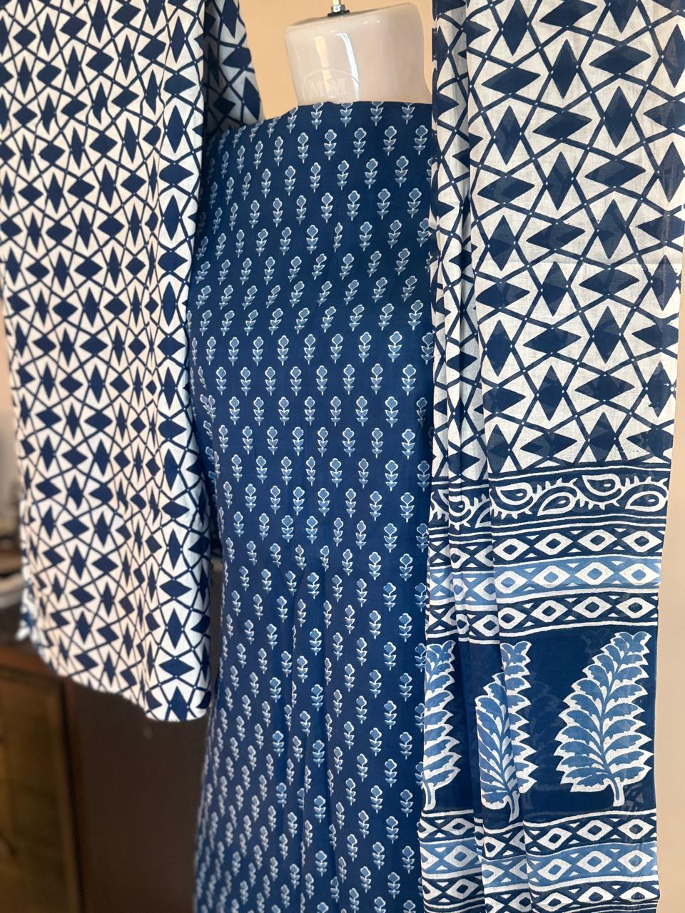 Blue Mirage – Indigo Cotton Suit Set (Sanganeri Print)