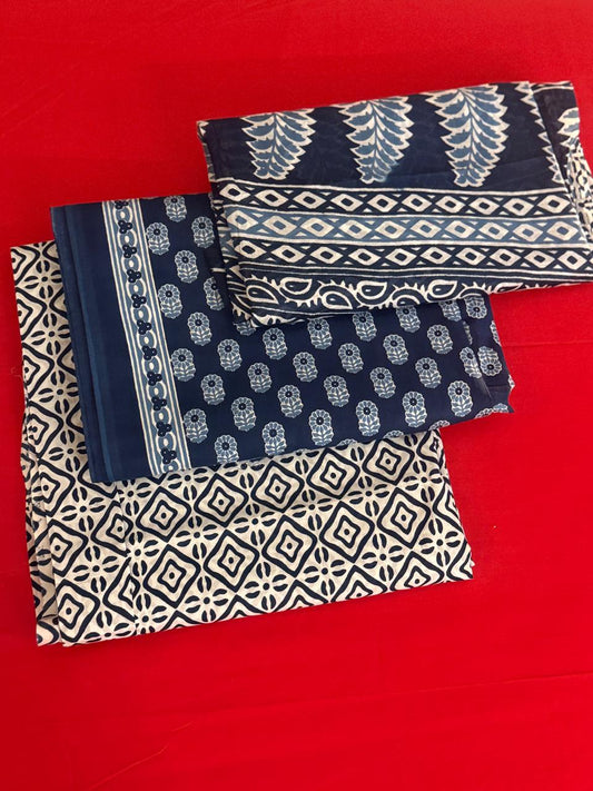 Blue Whisper – Indigo Cotton Suit Set (Sanganeri Print)