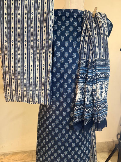Blue Echo – Indigo Cotton Suit Set (Sanganeri Print)