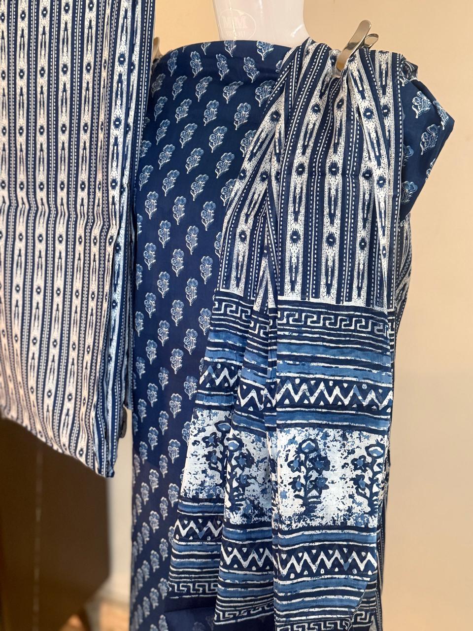 Blue Echo – Indigo Cotton Suit Set (Sanganeri Print)