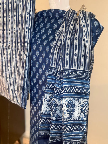 Blue Echo – Indigo Cotton Suit Set (Sanganeri Print)