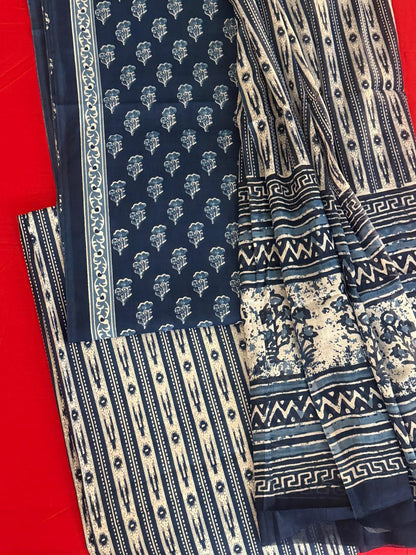 Blue Echo – Indigo Cotton Suit Set (Sanganeri Print)