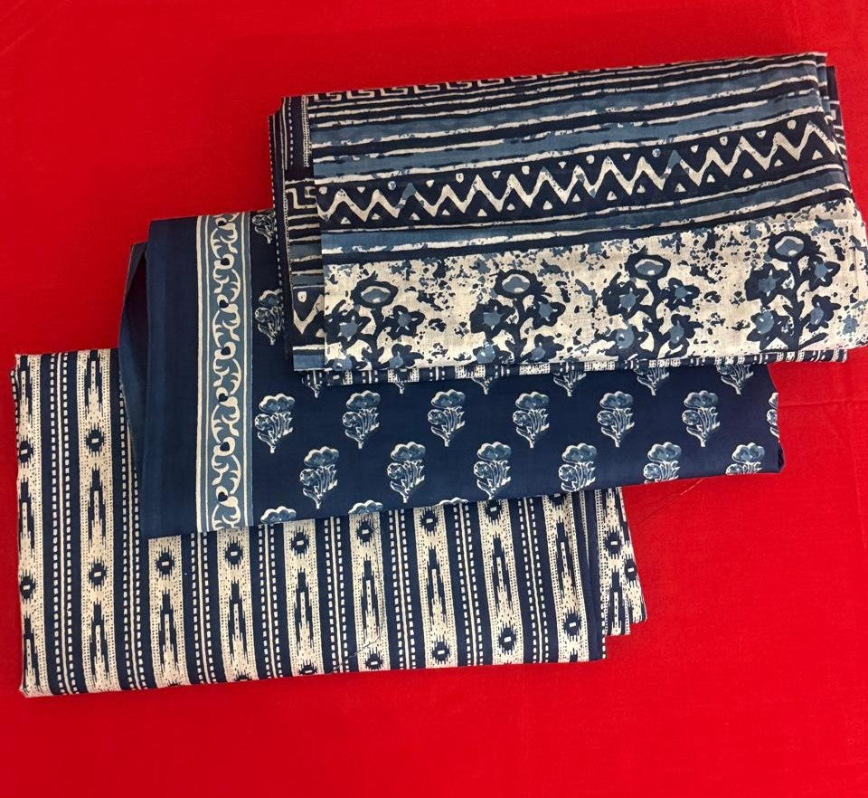 Blue Echo – Indigo Cotton Suit Set (Sanganeri Print)