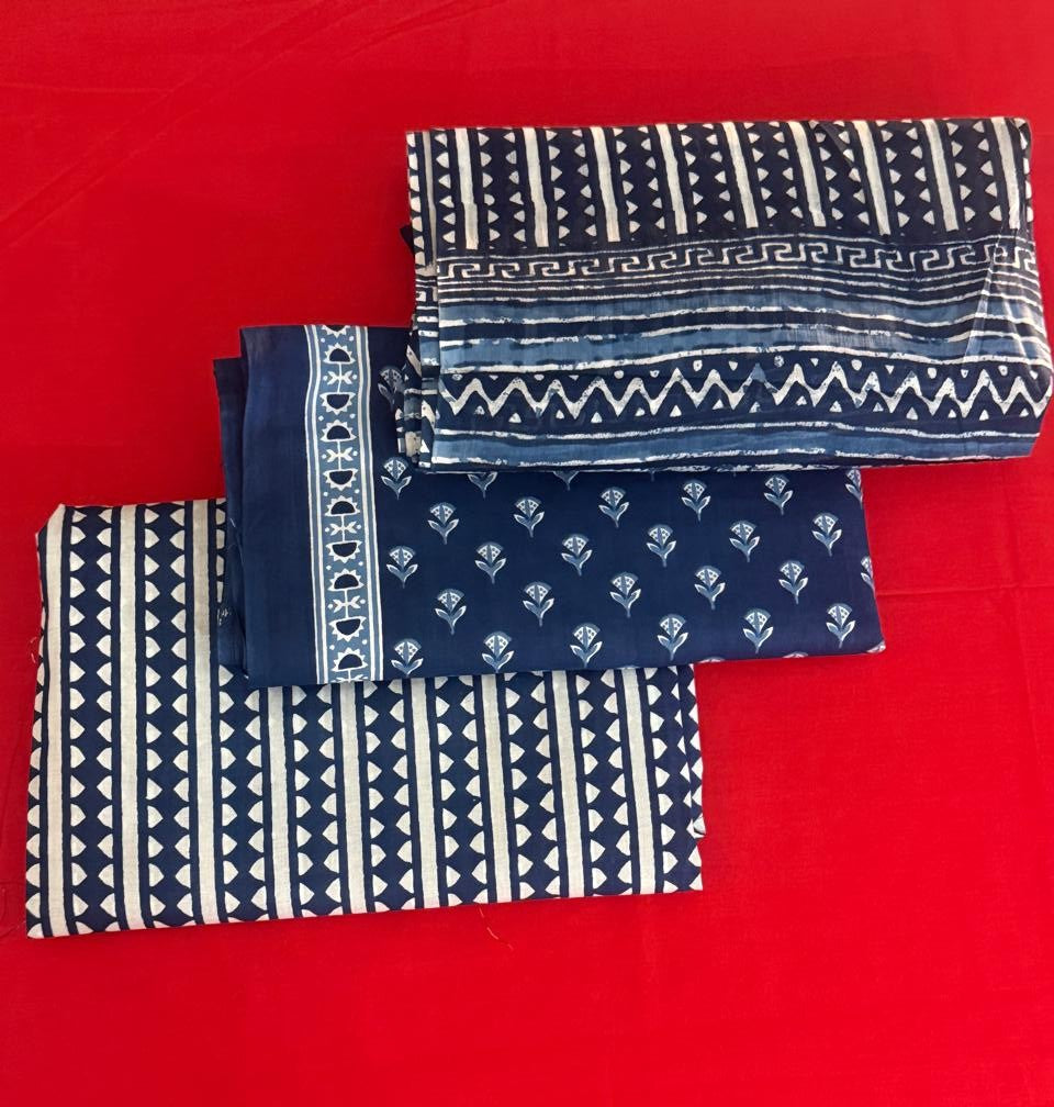 Blue Grace – Indigo Cotton Suit Set (Sanganeri Print)