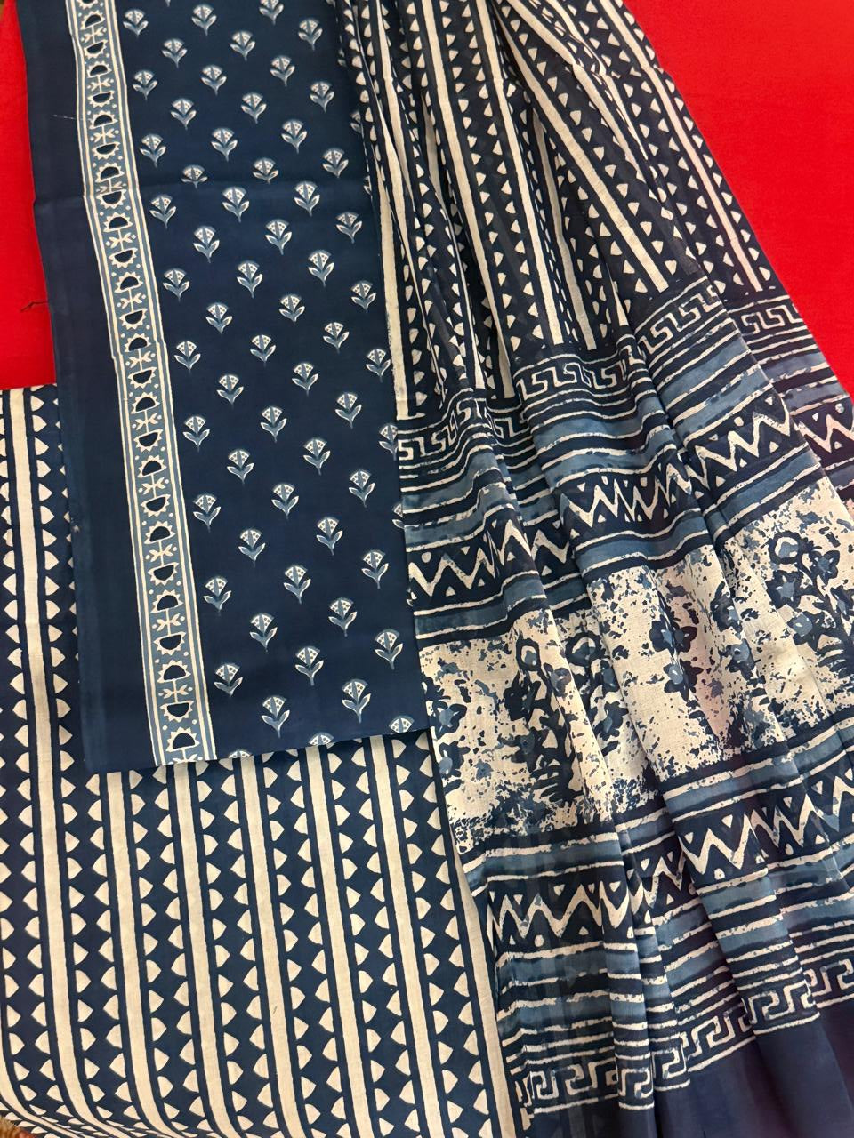 Blue Grace – Indigo Cotton Suit Set (Sanganeri Print)