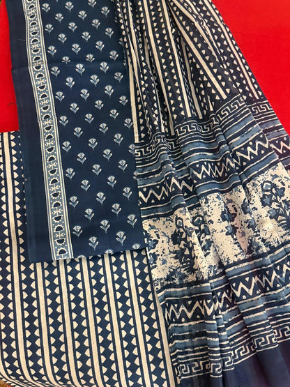 Blue Grace – Indigo Cotton Suit Set (Sanganeri Print)