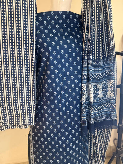 Blue Grace – Indigo Cotton Suit Set (Sanganeri Print)