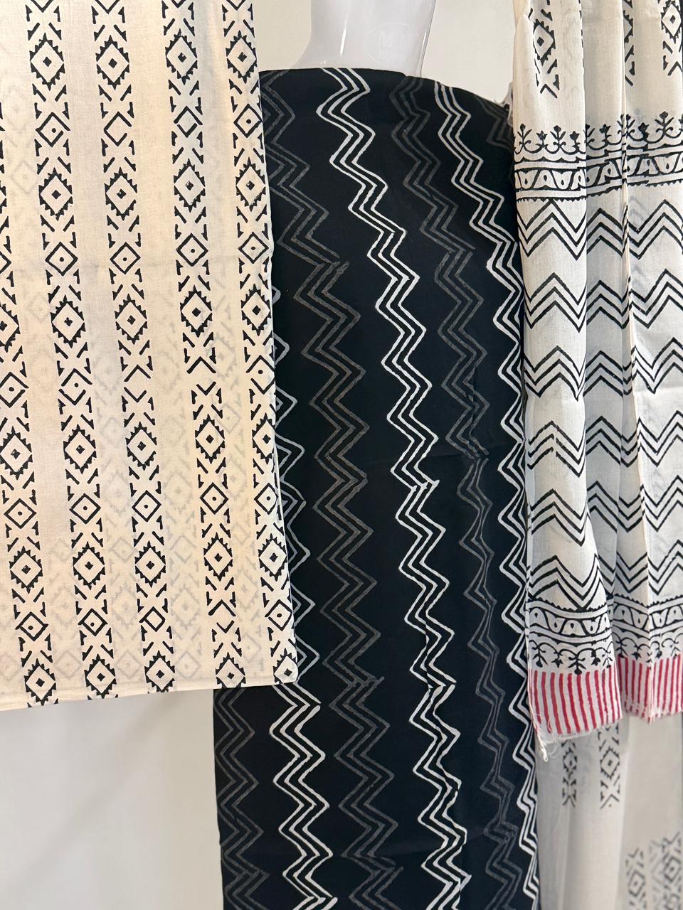 Onyx – Unstitched 3-Piece Hand Block Print Cotton Suit