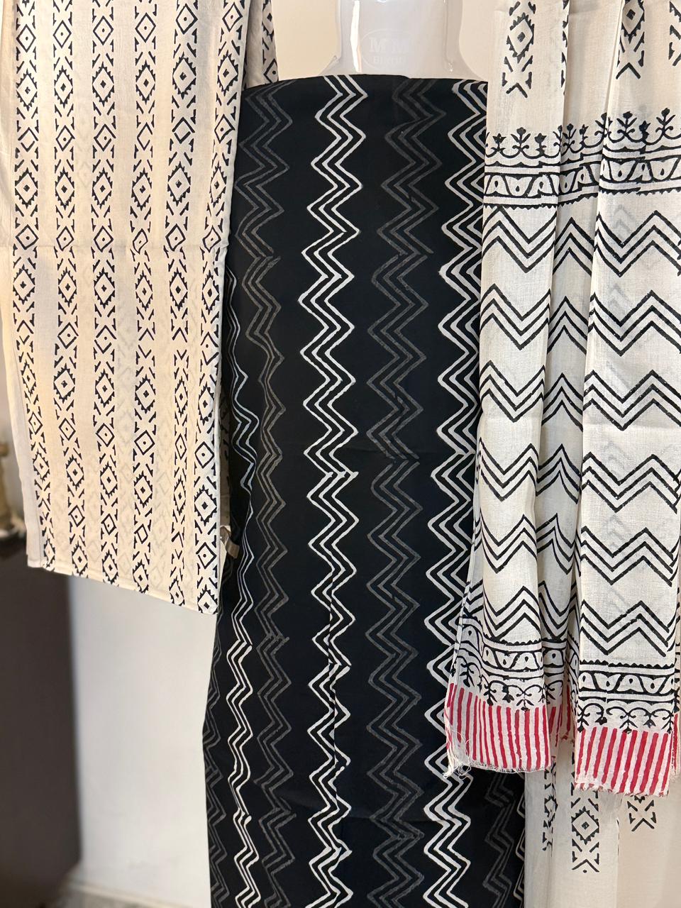 Onyx – Unstitched 3-Piece Hand Block Print Cotton Suit