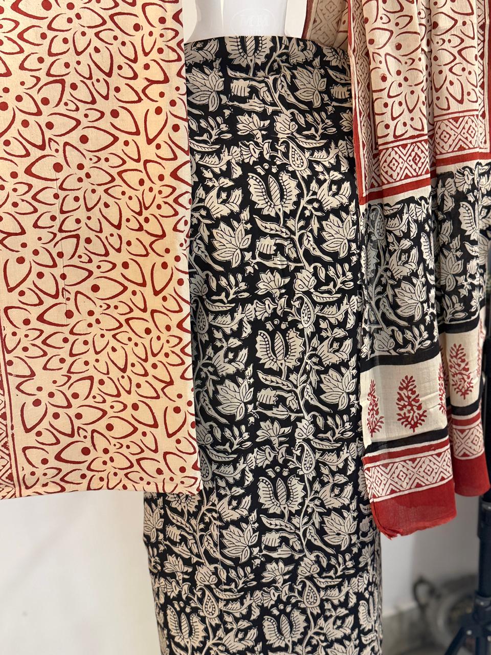 Noir – Unstitched 3-Piece Kalamkari Block Print Cotton Suit