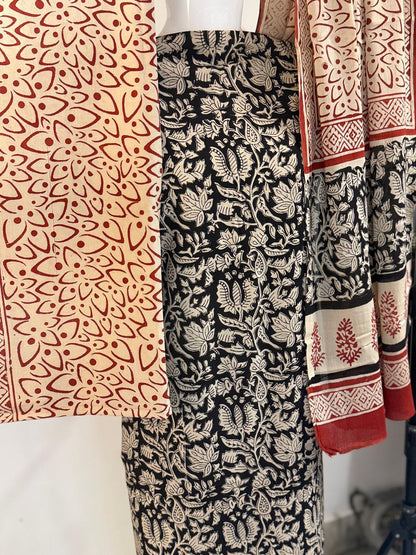 Noir – Unstitched 3-Piece Kalamkari Block Print Cotton Suit