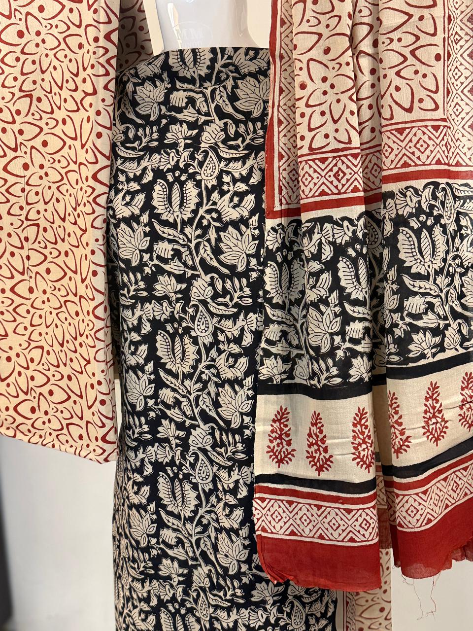Noir – Unstitched 3-Piece Kalamkari Block Print Cotton Suit