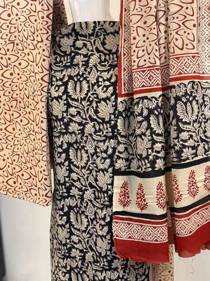 Noir – Unstitched 3-Piece Kalamkari Block Print Cotton Suit