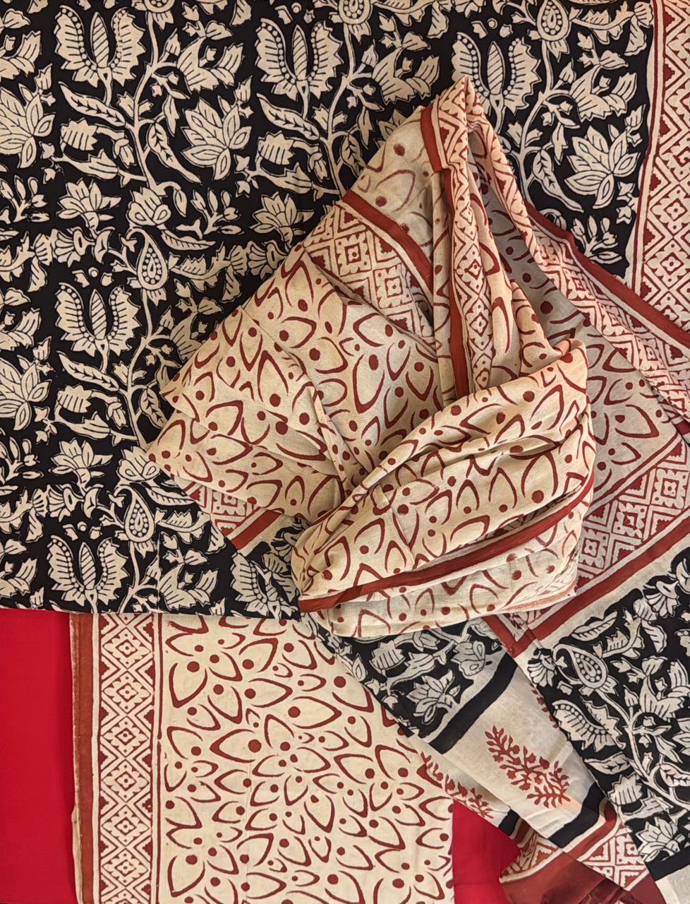 Noir – Unstitched 3-Piece Kalamkari Block Print Cotton Suit