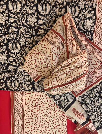 Noir – Unstitched 3-Piece Kalamkari Block Print Cotton Suit