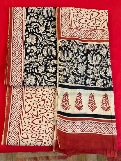 Noir – Unstitched 3-Piece Kalamkari Block Print Cotton Suit