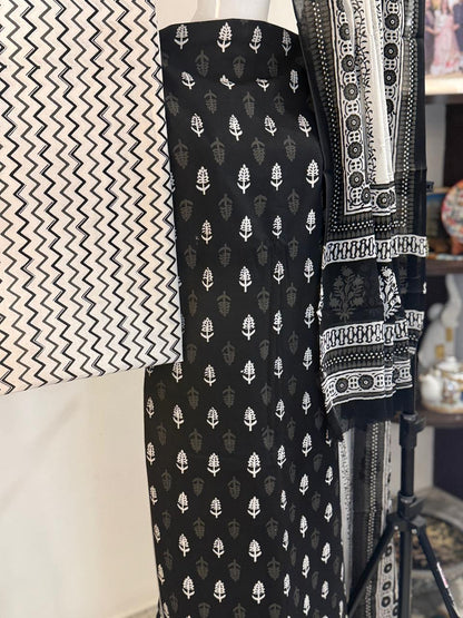 Caviar – Unstitched 3-Piece Block Print Cotton Suit