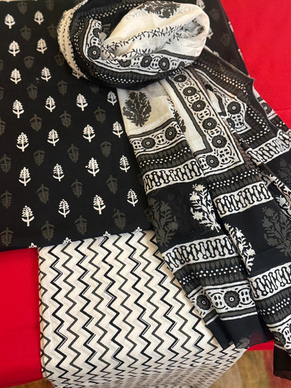 Caviar – Unstitched 3-Piece Block Print Cotton Suit
