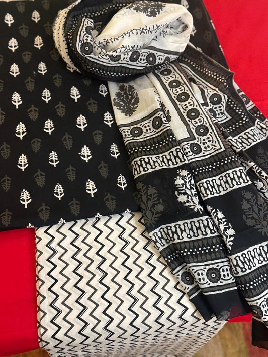 Caviar – Unstitched 3-Piece Block Print Cotton Suit