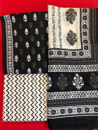 Caviar – Unstitched 3-Piece Block Print Cotton Suit
