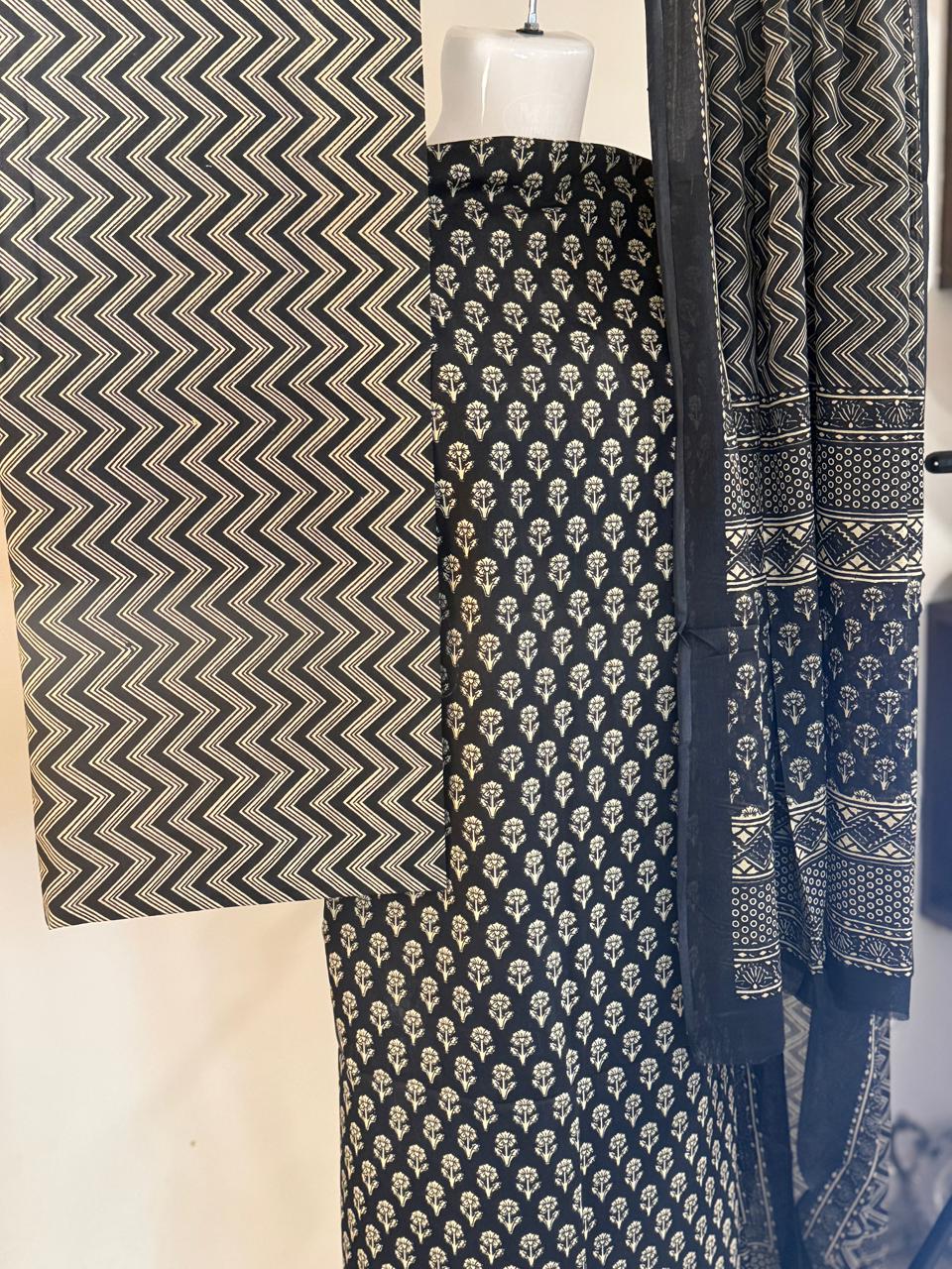 Ebony – Unstitched 3-Piece Screen Print Cotton Suit