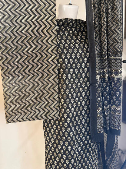 Ebony – Unstitched 3-Piece Screen Print Cotton Suit
