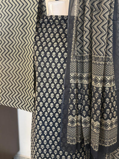 Ebony – Unstitched 3-Piece Screen Print Cotton Suit