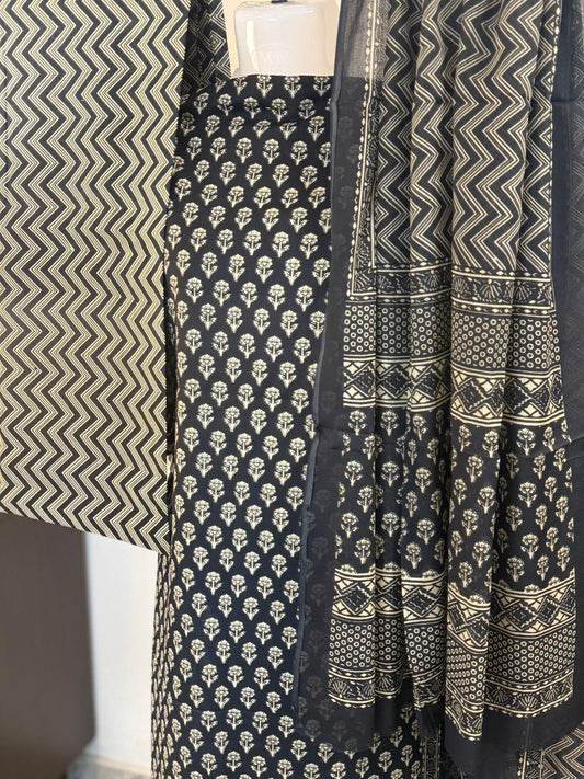 Ebony – Unstitched 3-Piece Screen Print Cotton Suit