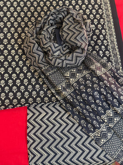 Ebony – Unstitched 3-Piece Screen Print Cotton Suit