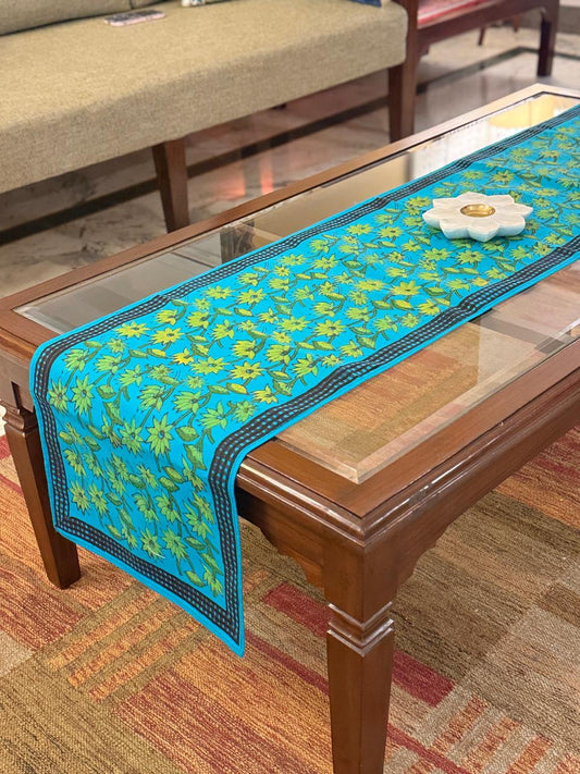 Jalaja – Turquoise Blue Cotton Runner (14" × 70")