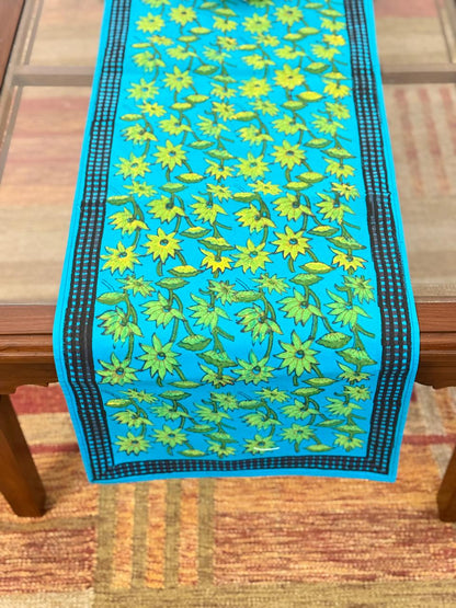 Jalaja – Turquoise Blue Cotton Runner (14" × 70")