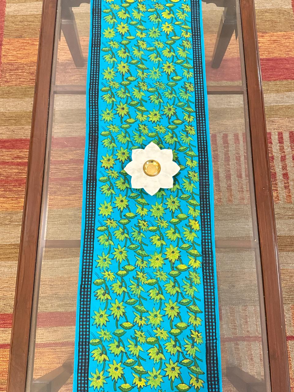 Jalaja – Turquoise Blue Cotton Runner (14" × 70")