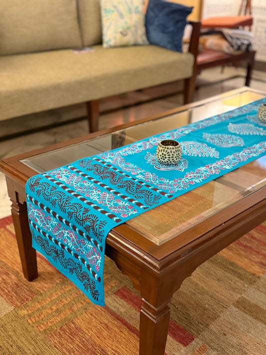 Pravah – Turquoise Blue Cotton Runner (14" × 70")