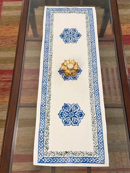 Mudra - Hand Block Print Coffee Table Runner(14"x43")