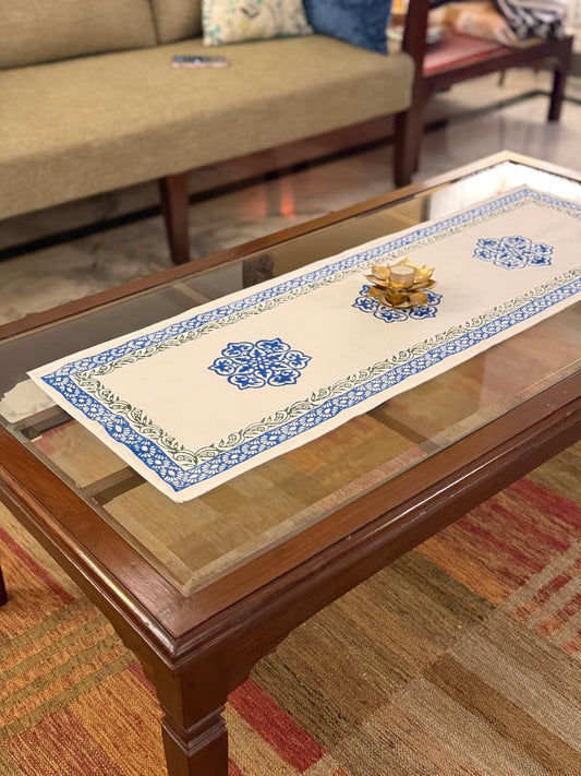 Mudra - Hand Block Print Coffee Table Runner(14"x43")