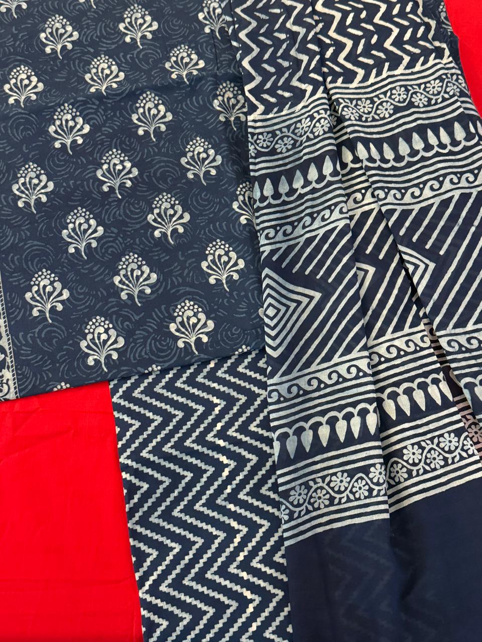 Blue Haven – Indigo Cotton Suit Set (Bagru Print)