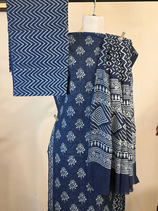 Blue Haven – Indigo Cotton Suit Set (Bagru Print)