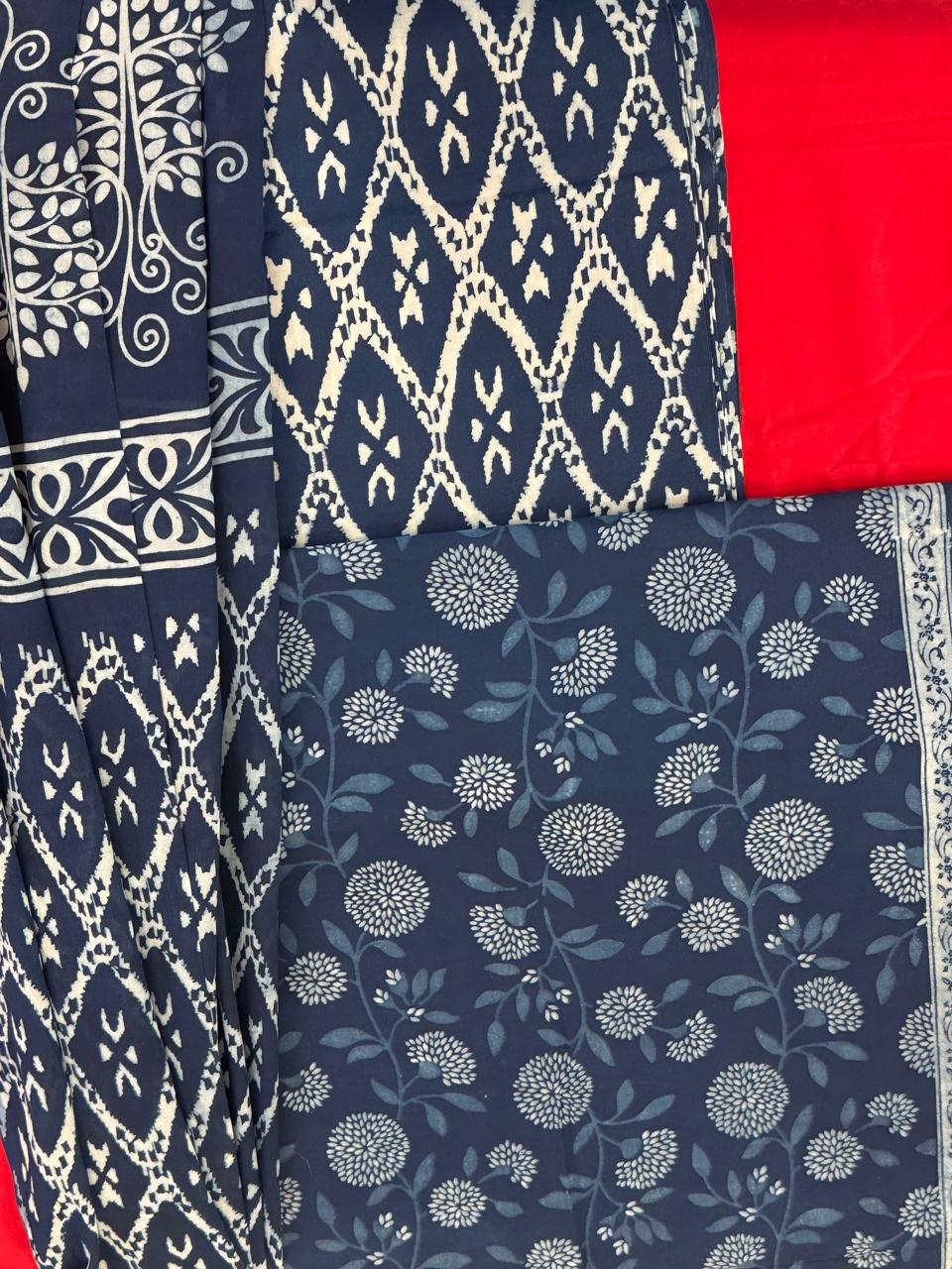 Blue Meadow – Indigo Cotton Suit Set (Bagru Print)